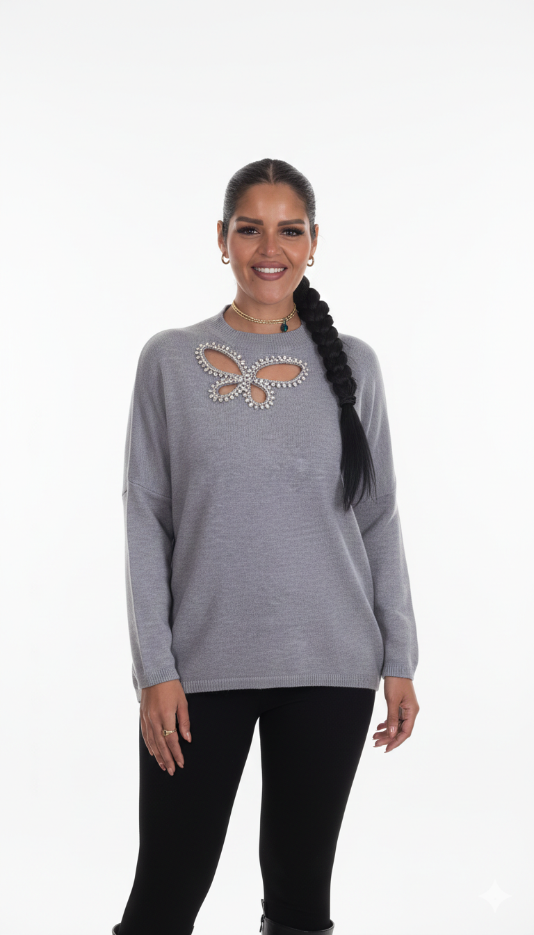 The "Embellished Butterfly" Soft Knit