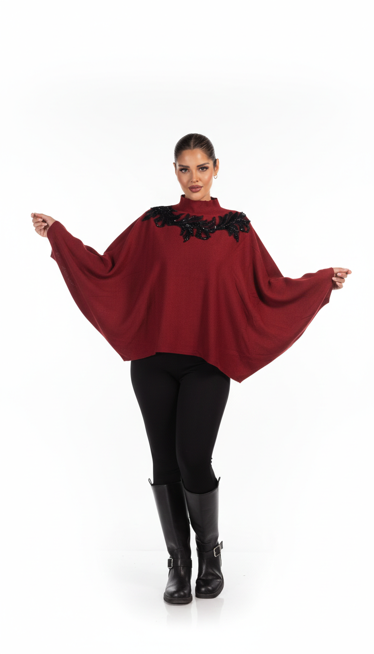 Elegant Embellished Poncho Sweater