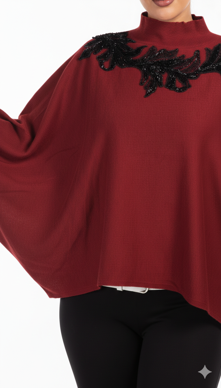 Elegant Embellished Poncho Sweater