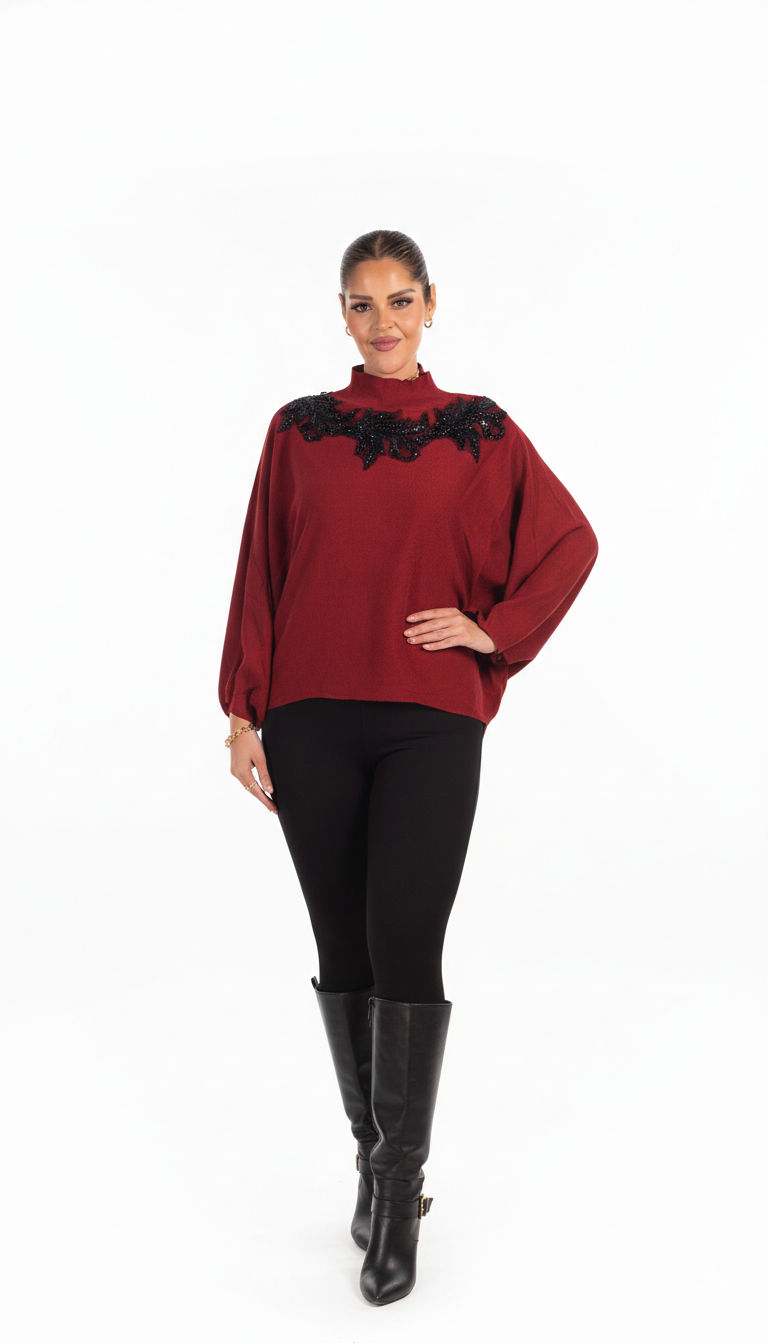 Elegant Embellished Poncho Sweater