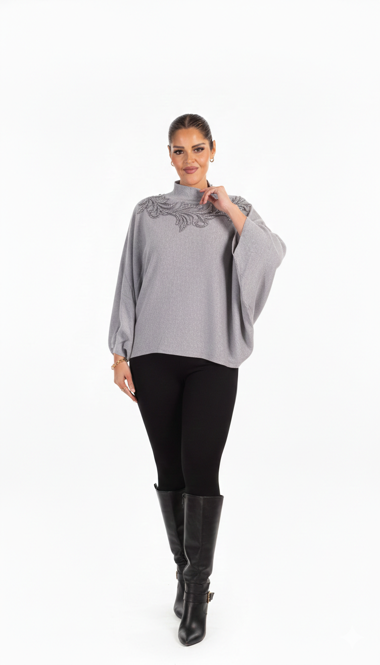 Elegant Embellished Poncho Sweater