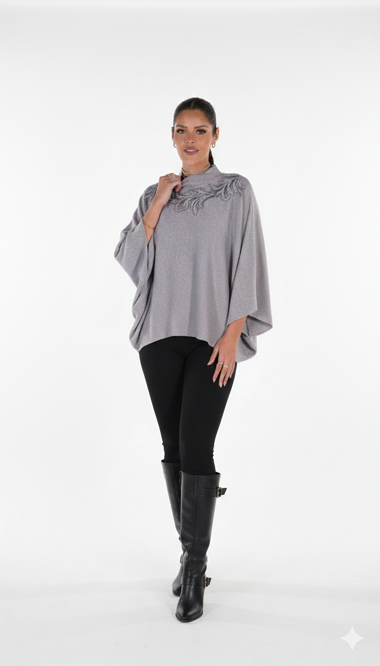 Elegant Embellished Poncho Sweater